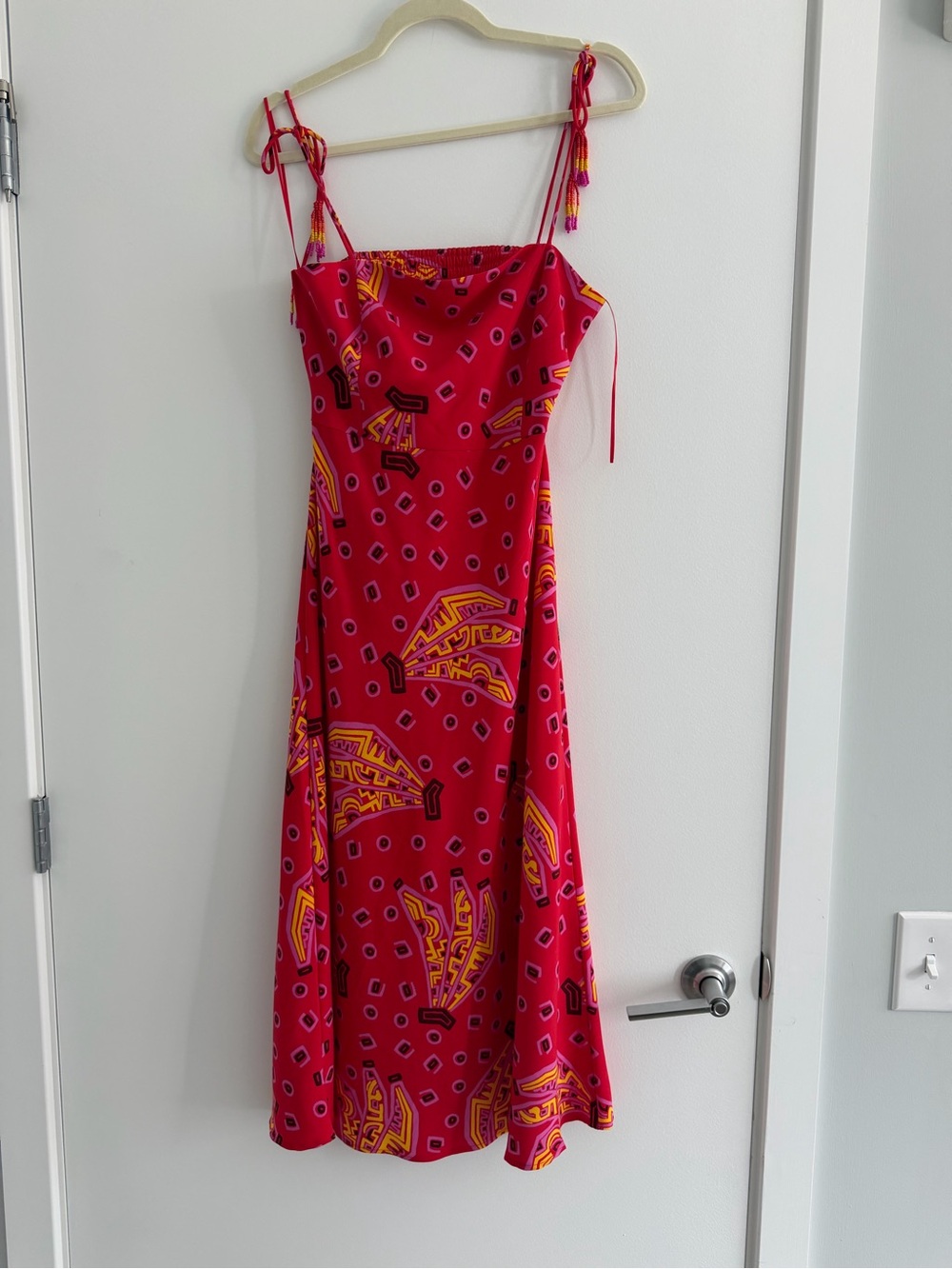 House of Harlow 1960 Red Slip Midi Dress with Yellow Print